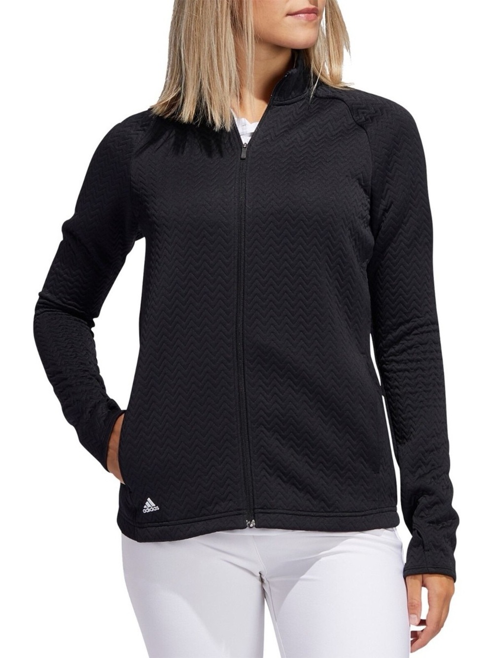 NWT Adidas textured Black Full-Zip Quilted Jacket